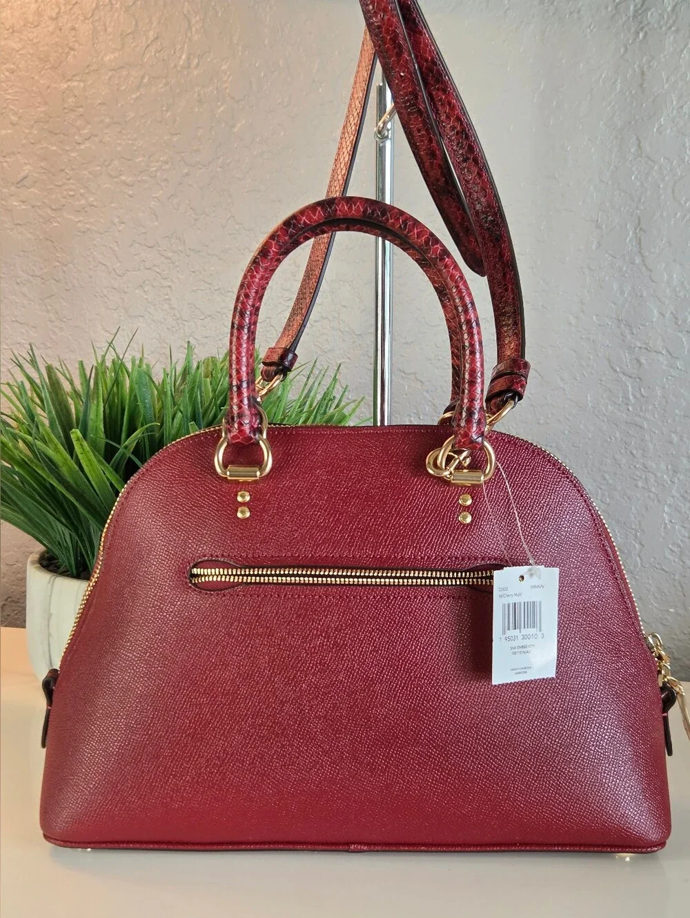 Coach Katy Dome Satchel Crossbody Cherry Snake Embossed C5832 NWT
